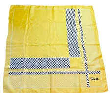 Vintage Paoli Square Scarf  Japan Yellow Black Polka Dot Acetate