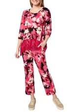 LOGO by Lori Goldstein Lace Tunic & WideLeg Pant Lounge Set Red Combo