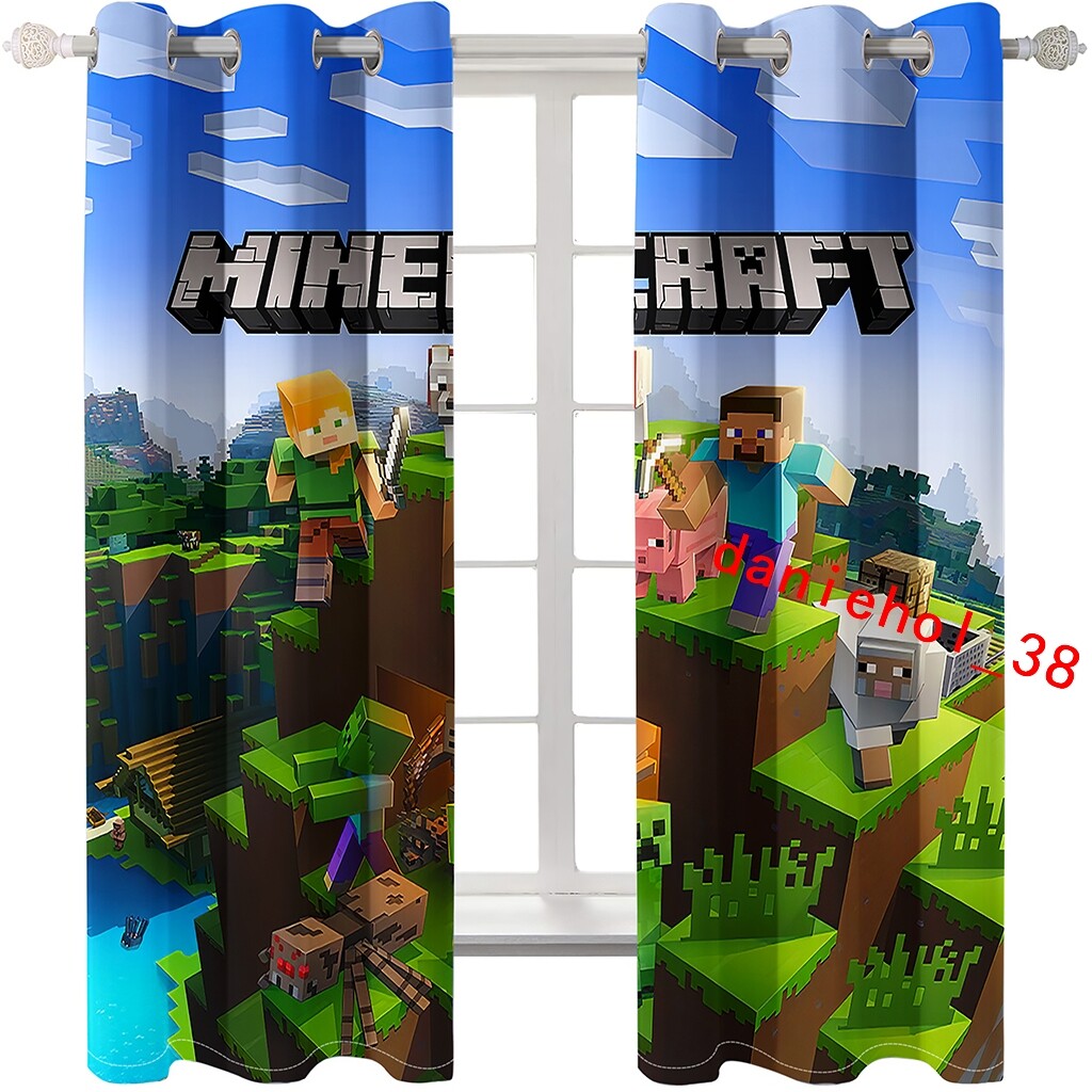 Minecraft Game Ready Made Pair Thick Blackout Curtains Thermal Ring top
