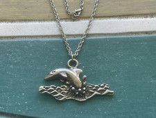 1 PEWTER DOLPHIN Jumping out the WATER ON 18 INCH CHAIN NECKLACE ALL NEW.