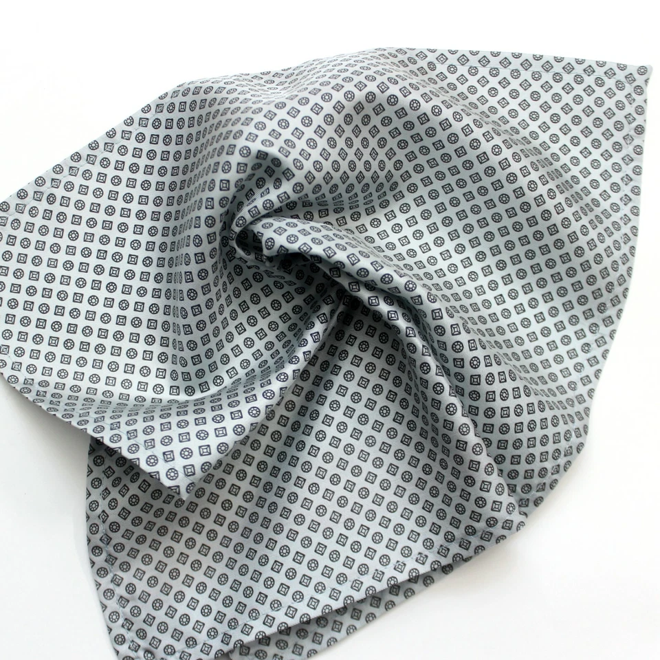 Pocket square Men's 100%Silk handkerchief 12" White Dusty Blue Grey Ornament - Image 4 of 4