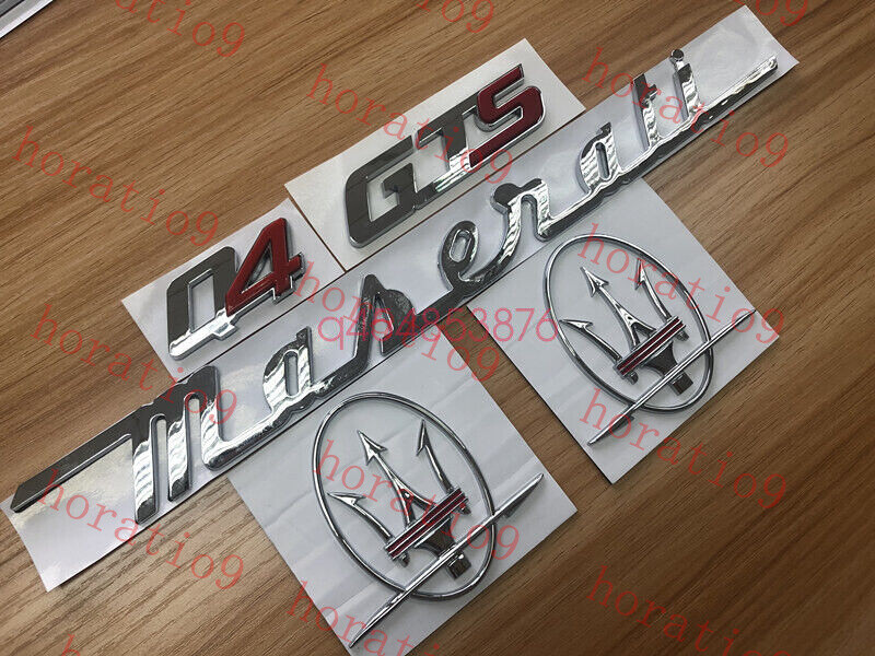 5PC SET Chrome Red Emblem For Maserati Levante Side Trunk Badges Nameplate