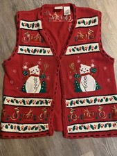 Bobbie Brooks Ugly Christmas Sweater Vest Large L Button-up Snowman 12/14 T6