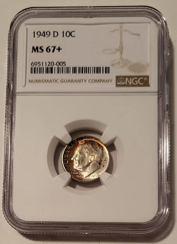 1949 D Roosevelt Dime MS67+ NGC Toning