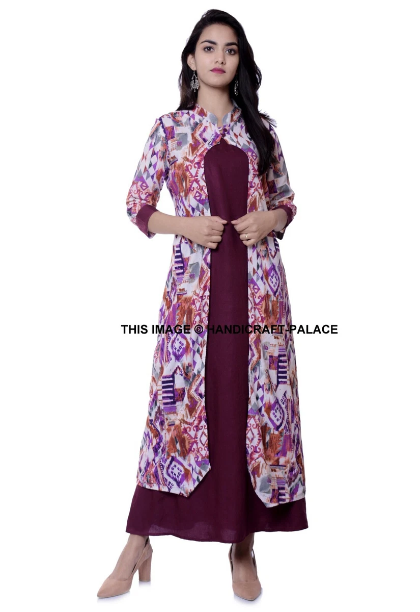 Juniper Women's Maroon LIVA Rayon Printed Jacket Style Kurta & Pants s