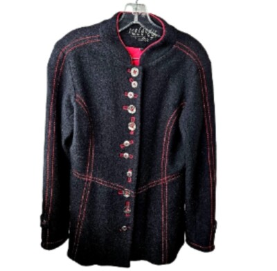 Womens Wool Jacket Size S Black Button-Front Icelandic Design Lined Long Sleeve