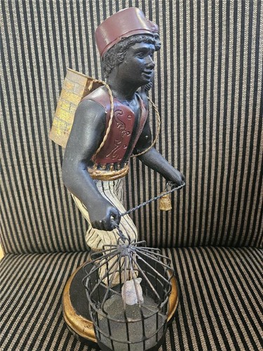VENETIAN POLYCHROME BLACKAMOOR STATUE 13" BOY WITH MONKEY BIRD CAGE BASKET - Picture 4 of 15