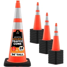 Xpose Safety 36 Inch Orange Traffic Cones 12 Pound with 6" & 4" Collars, 24-Pack