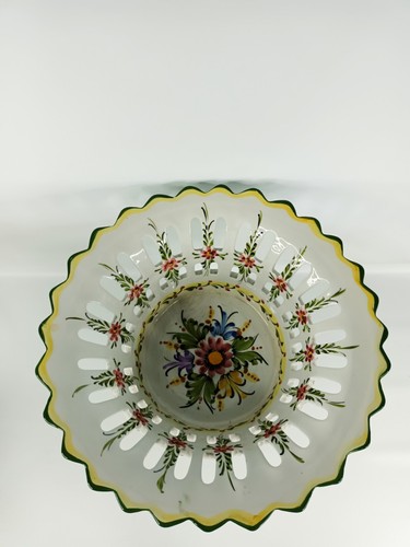 Hand Made Casa Pupo Portuguese Pottery Lattice fruit bowl + a flower pot Floral - Picture 11 of 14