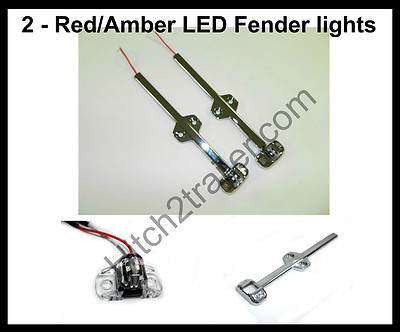 (2) Tecniq LED Red/Amber Trailer fender marker light chrome clearance USA 