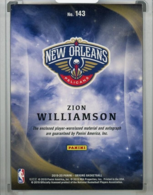 2019-20 Panini Origins Zion Williamson Rookie Jersey Auto Patch