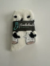 Happy Cow White Fuzzy Crew Socks for Women Cute Socks Novelty Socks Fun Socks