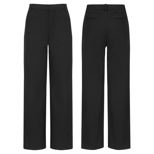Kids Boys Solid Color Flat Front Uniform Chino Trousers for Casual Formal Wear - Picture 4 of 41
