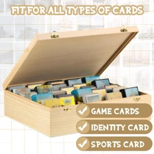Wooden Trading Card Storage Case Sports Game Card Collection Box W/ Divider Rack