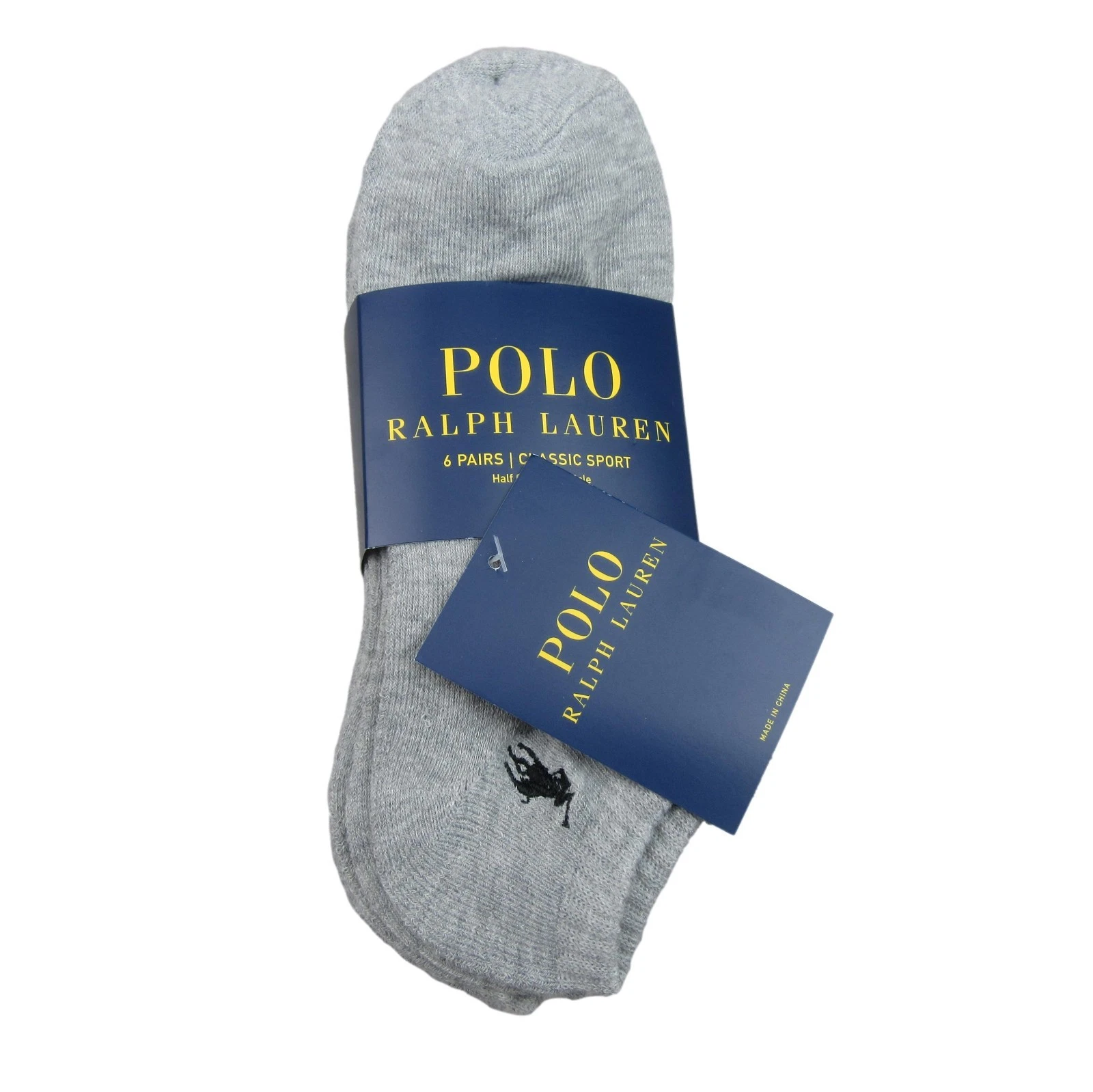 Polo Ralph Lauren Classic Sport 1/2 Cush Socks Mens Size 6-13 Grey (6-Pack) NEW