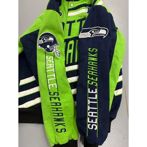 NFL Seattle Seahawks Varsity Jacket Mens Medium Navy Lime Green Cotton Twill image 5