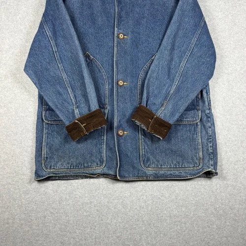 Vintage 90s Eddie Bauer Denim Jacket Mens L Chore Barn Coat Corduroy Collar image 4