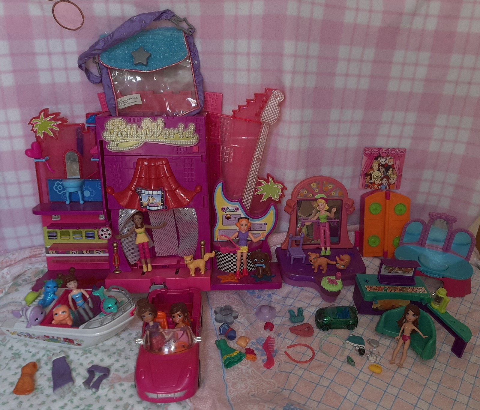 POLLY POCKET LOT POLLYWORLD RACE CAR BALLERINA GRILL PLAYSET SHIMMER SPLASH BOAT
