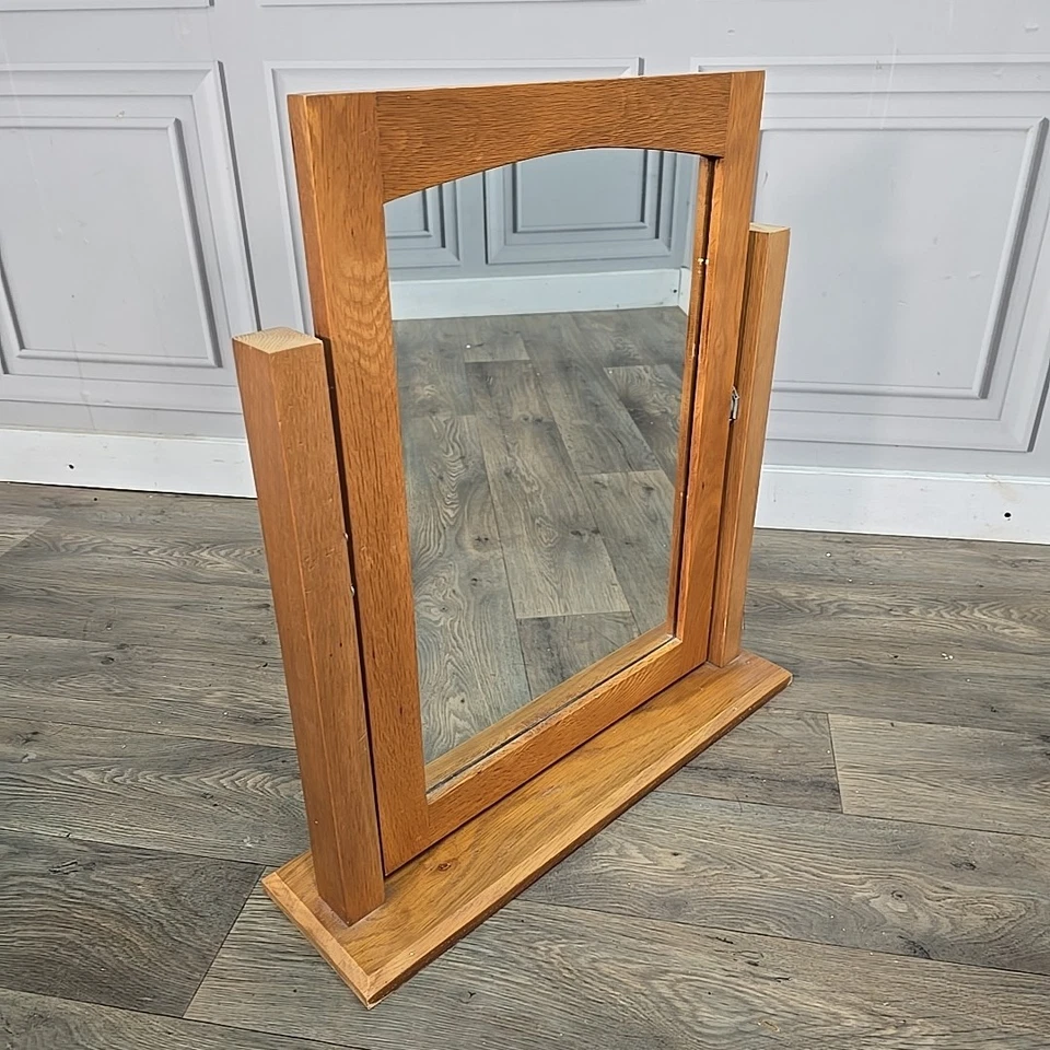 Table Top Solid Oak Wooden Dressing Swing Mirror - Contemporary Toilet Bedroom - Image 3 of 4