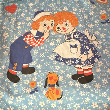 Vintage Raggedy Ann Andy Blue Floral Twin Flat Bedsheet