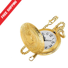 Elegant Gold Shield Pocket Watch   Timeless Style  Precision Men's Quartz Pocke
