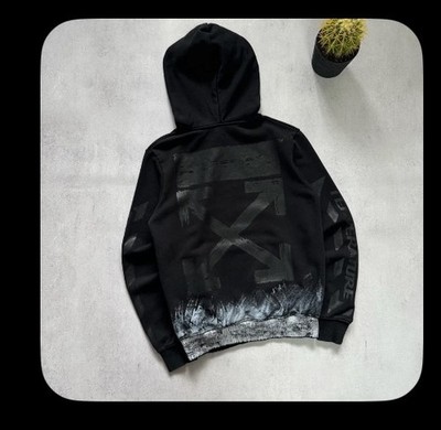 Off White Champion Hoodie Black Big Logo Custom Mens S Size Luxury