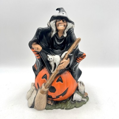 BYRON MOLD WITCH 1972 Ceramic Figure Jack O Lantern Cat Pumpkin Spell Book 10.5''