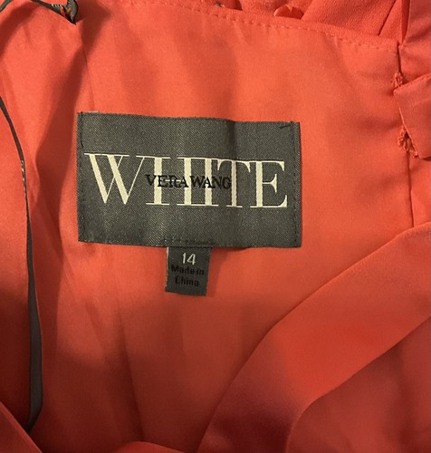 White by Vera Wang korallefarben ärmelloses langes Kleid V-Ausschnitt Brautjungfer Größe 14 neu mit Etikett - Bild 5 von 6