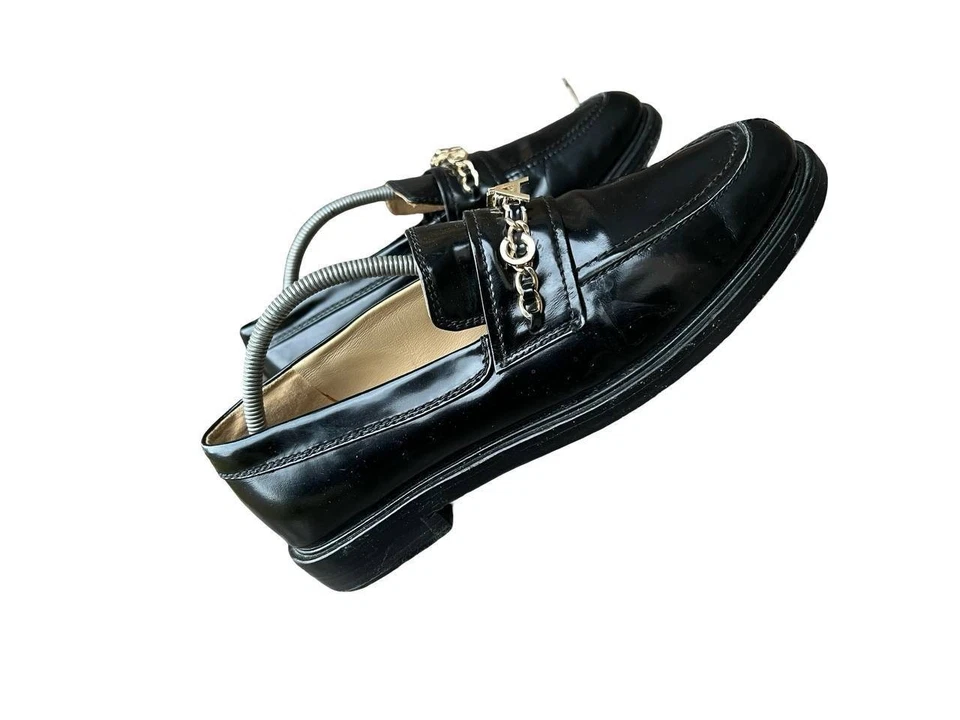 Chanel Black Patent Leather Chain Logo Loafers G37430 Made in Italy 38 - Image 3 of 4