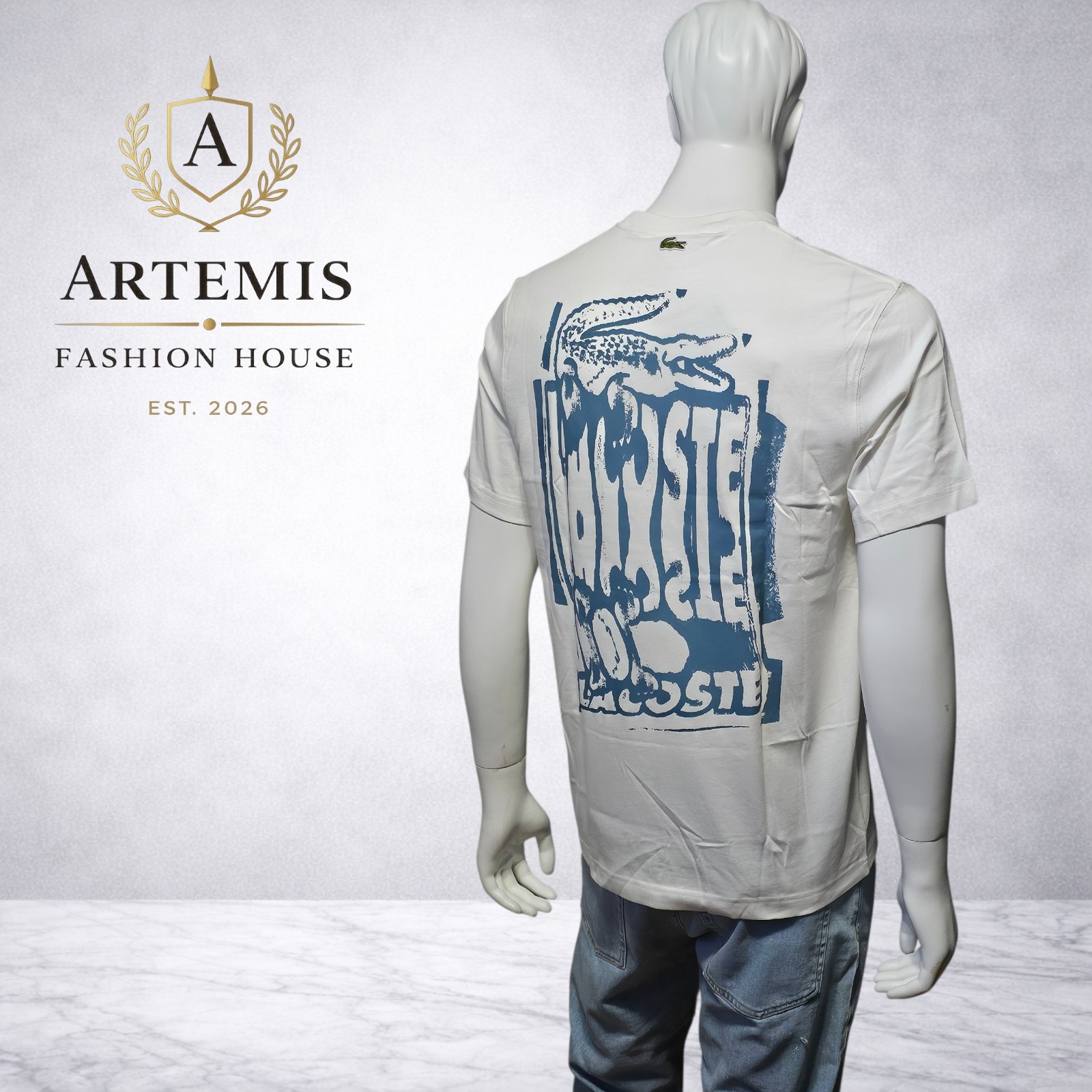 Lacoste Men's Regular Fit White Graphic Lettered Jersey Tee Size Medium thumbnail 3