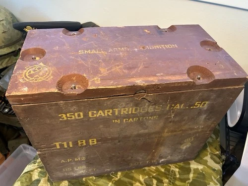 US Military M1917 .50 Caliber Wooden Ammo Crate WW2 Era Brown Vintage