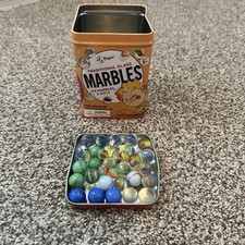 Traditional Glass Marbles Lot of 35 With Tin