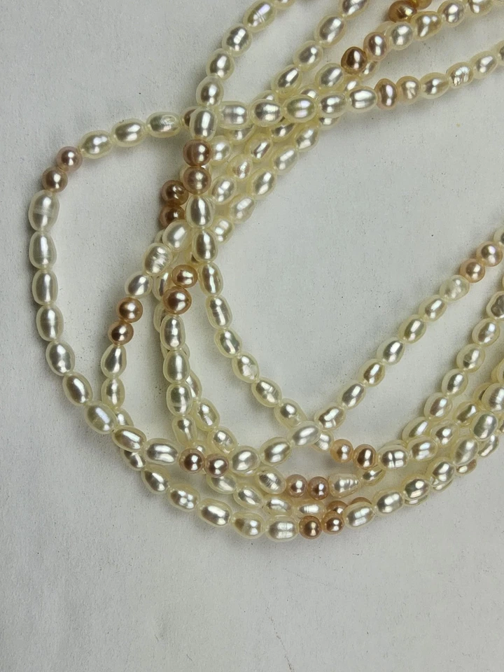 Pulsera de plata 925 multihilo de 3-3,3 mm con perlas de agua dulce rosa marfil Foto 3 de 4