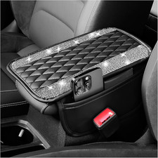 Car Center Console Cover with Diamond Grid Design,Bling Armrest Cover Cushion wi