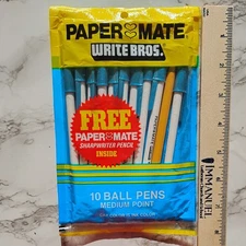 RARE VINTAGE SEALED! 1980 Paper Mate Write Bros Pens 10 Blue Ball point & Pencil