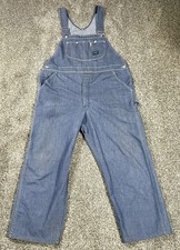 Vintage Sears Bib Overalls Mens Tradewear Perma-Prest Union Made Denim 70s 44X30