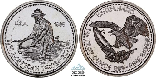 1985 Engelhard 1/10 oz American Prospector .999 Fine Silver Round Rare!
