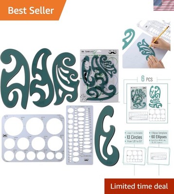 Complete 6-Pc French Curve Drawing Set: Circle & Ellipse Templates for Precision