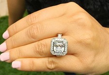 3Ct Asscher Cut Real Moissanite Halo Engageme...