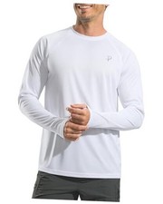 Men's Sun Protection Shirts UV SPF UPF 50 Rash Guard Long Sleeve Medium White