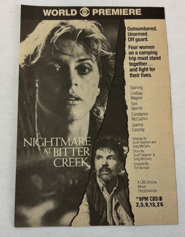 1988 CBS tv movie ad~ NIGHTMARE AT BITTER CREEK Lindsay Wagner, Tom Skerritt