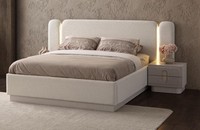 Beige Schlafzimmergarnitur Designer Polsterbett 2X Nachttische 3Tlg