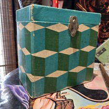 Psychedelic 3D Blue Checker Grid 7  45 Vinyl Record Carrying Storage Case JJ-02