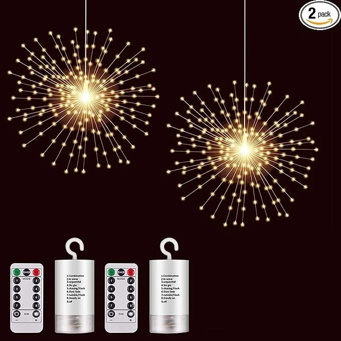 Hanging Firework LED Fairy String Light And 8 Modes Remote (2 Pack)