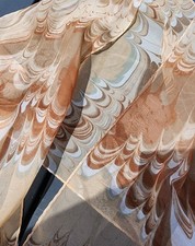 Vintage 100 Vinal Marbled Oblong Scarf Japan Sheer Brown Beige Sage Green Swirl