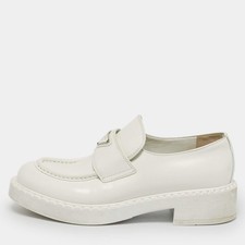 Prada White Leather Slip On Loafers Size 38.5