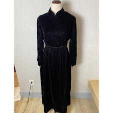 Vintage 1960s Fashions by Marilyn NY Black Velvet Mandarin Collar Maxi Dress S