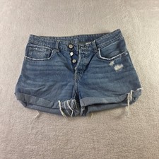 H M Denim Boyfriend Shorts Blue Distressed Button Fly Jean Shorts Size 6