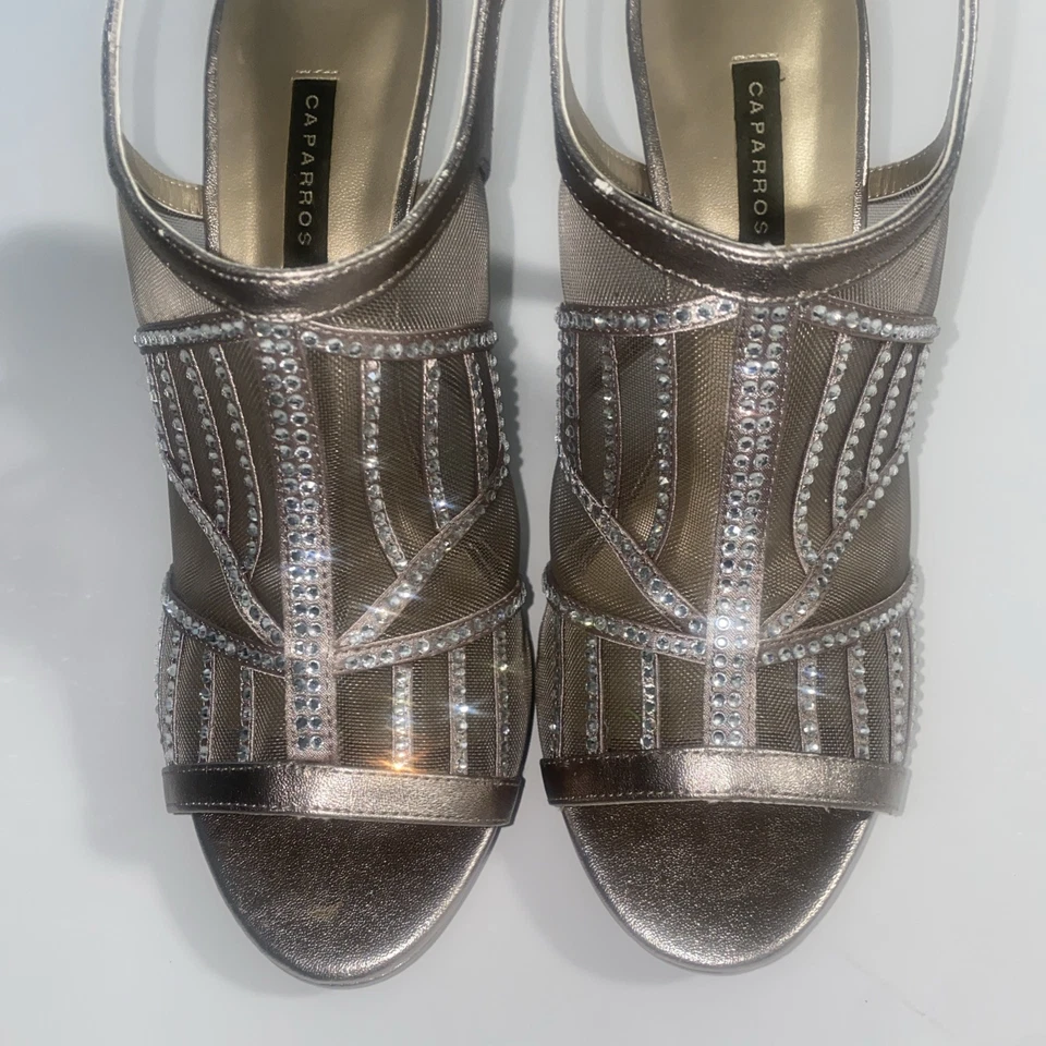 CAPARROS Mujer Talla 9.5 Dayton Champiñón Tacones Metálicos Punta Abierta Cordones Usado en Excelente Condición Foto 4 de 4