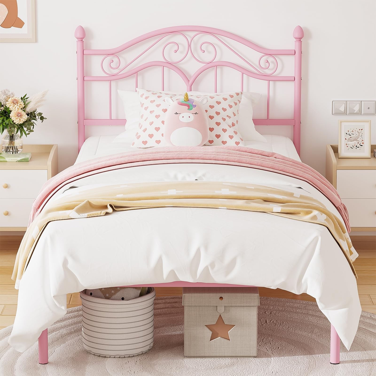 With Vintage Headboard, Twin Bed Frames For Kids Wi...